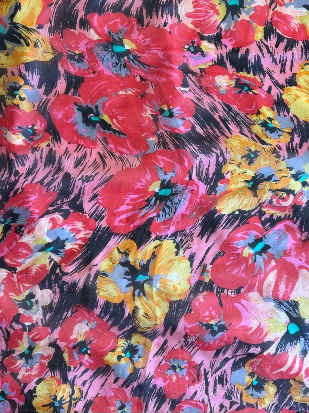 Vintage Kenzo Paris Oversized Mousseline Silk Poppy Floral Scarf Wrap 51x52